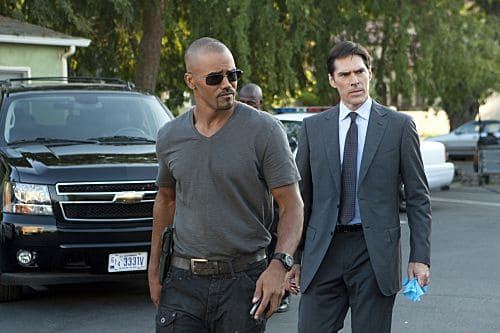 “From Childhood’s Hour” -- Morgan (Shemar Moore, left) and Hotch (Thomas Gibson, right) investigate abductions of young children in St. Louis whose one commonality is that they have troubled mothers, on CRIMINAL MINDS, Wednesday, Oct. 19 (9:00-10:00 PM, ET/PT) on the CBS Television Network. #CriminalMinds Photo: MONTY BRINTON/CBS ©2011 CBS BROADCASTING INC. All Rights Reserved.