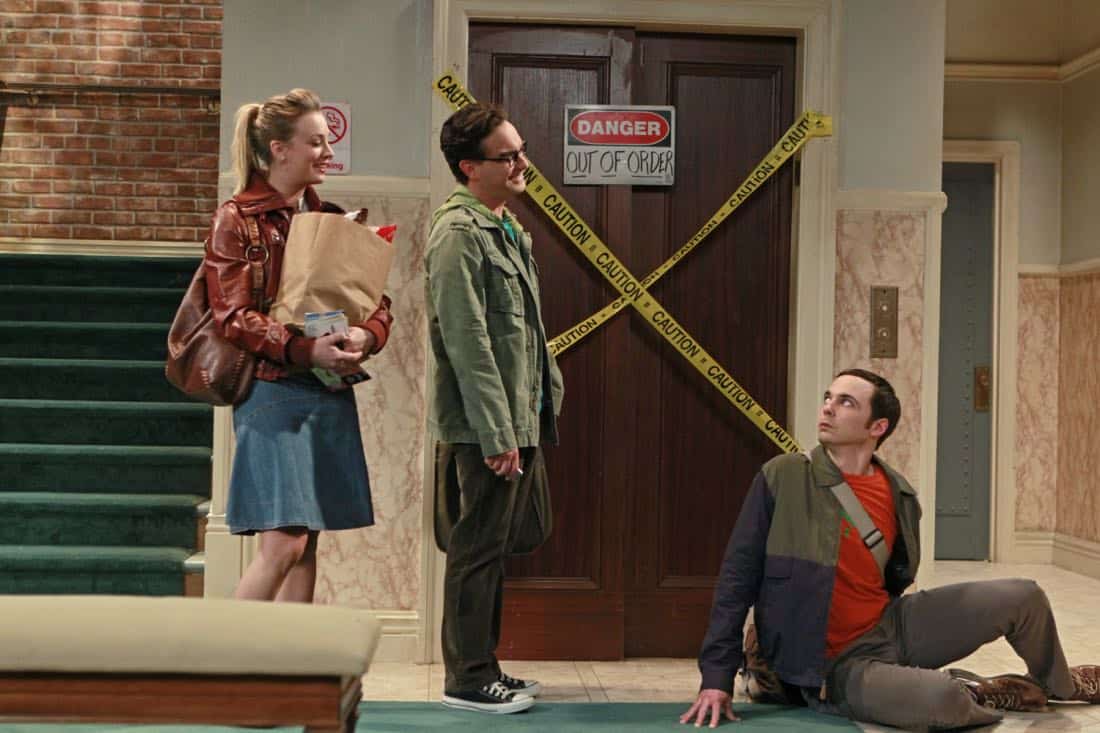 "The Good Guy Fluctuation" -- A cute comic book artist puts Leonard (Johnny Galecki, center) and Priya's relationship to the test, while Sheldon (Jim Parsons, right) tries to scare the guys for Halloween, on THE BIG BANG THEORY, Thursday Oct. 27 (8:00 - 8:31 PM, ET/PT) on the CBS Television Network.  Also pictured: Kaley Cuoco, left.  Photo: Monty Brinton/CBS  ÃÂ©2011 CBS Broadcasting Inc. All Rights Reserved
