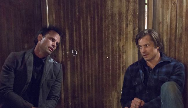 Walton Goggins as Boyd Crowder, Timothy Olyphant as Deputy U.S. Marshal Raylen Givens Justified