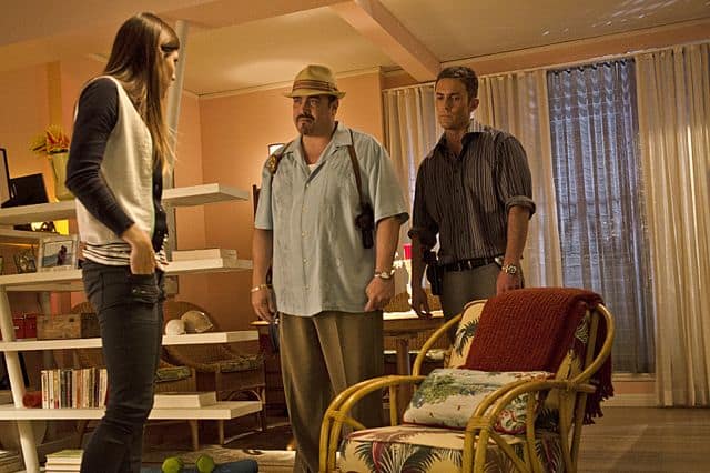 Jennifer Carpenter as Debra Morgan, David Zayas as Angel Batista and Desmond Harrington as Joey Quinn in Dexter