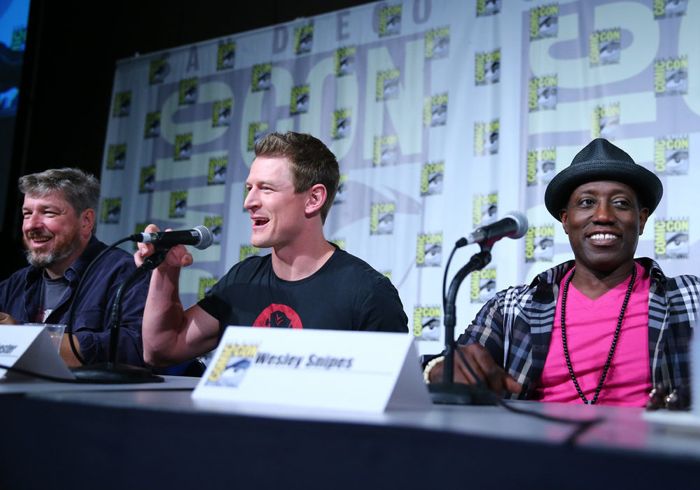 COMIC-CON INTERNATIONAL: SAN DIEGO 2015 -- "The Player" Panel & Red Carpet -- Pictured: (l-r) John Rogers, Executive Producer, Writer; Philip Winchester, Wesley Snipes, Thursday, July 9, 2015, from San Diego Convention Center, San Diego, Calif. -- (Photo by: Mark Davis/NBC)