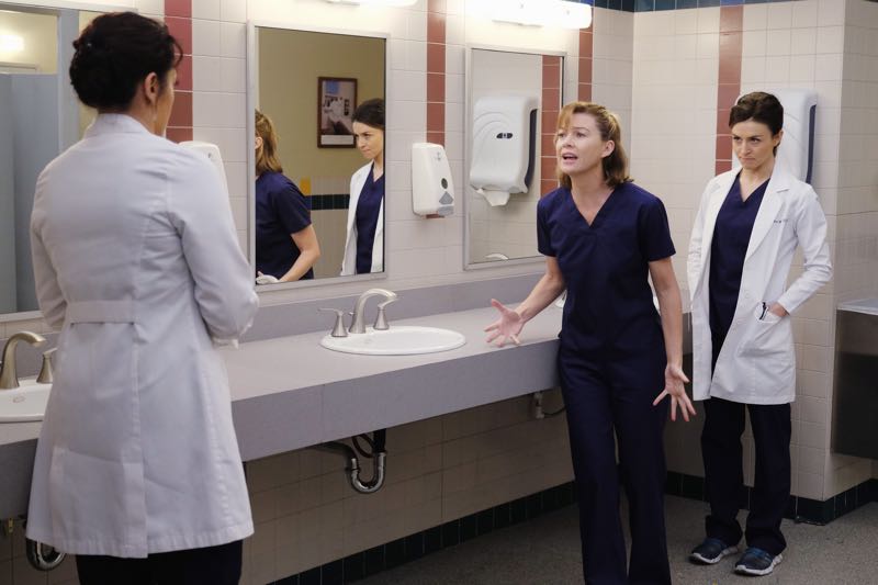 GREY'S ANATOMY - "The Me Nobody Knows" - Grey Sloan Memorial not only welcomes a new transfer resident, but also a patient who's the topic of conversation after accidently sending his sex tape to his entire congregation. Meanwhile, Richard wrestles with how to progress his relationship with Maggie when an old friend visits the hospital, and April brings in a case of a young boy from the Middle-East, on "Grey's Anatomy," THURSDAY, NOVEMBER 5 (8:00--9:00 p.m., ET) on the ABC Television Network. (ABC/Tony Rivetti) SARA RAMIREZ, ELLEN POMPEO, CATERINA SCORSONE