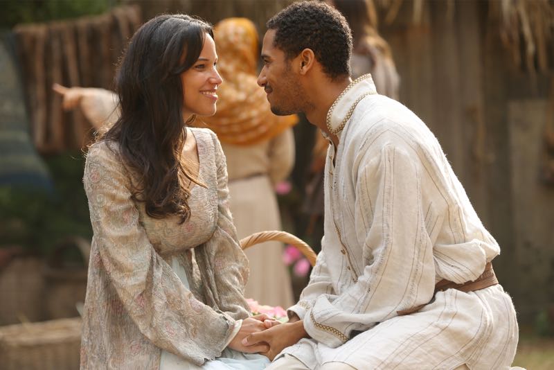 ONCE UPON A TIME - "Nimue" - In Camelot, Merlin spearheads a mission to reunite the dagger with Excalibur so he can use the weapon to save Emma from the darkness threatening her soul. With Zelena in tow, Hook, Mary Margaret, David, Regina and Robin steal into Arthur's castle to take the broken sword from the maniacal king. Meanwhile, Merlin brings Emma along on a journey to confront his ancient nemesis and retrieve the sacred spark he'll need to reforge Excalibur. Both parties are tested, but one suffers a blow that could derail the entire operation. In a flashback to long before the Age of Arthur, young Merlin finds purpose after he is blessed with magic and immortality, but when he falls in love with a young refugee named Nimue, everything changes for Merlin, as their romance starts a chain of events that touches every one of our present day heroes, on "Once Upon a Time," SUNDAY, NOVEMBER 8 (8:00-9:00 p.m., ET) on the ABC Television Network. (ABC/Jack Rowand) CAROLINE FORD, ELLIOT KNIGHT