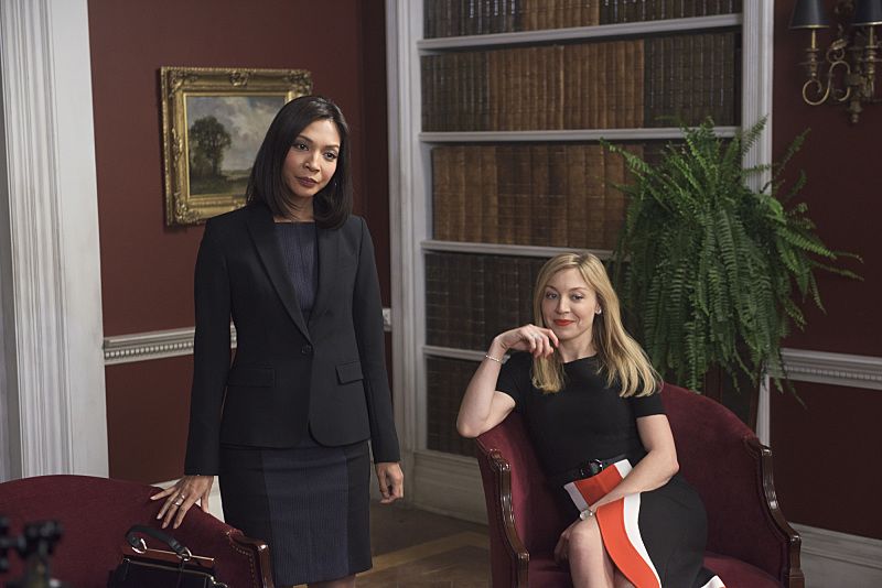 "Arrangement in Grey and Black" - A prominent Boston family reels in the wake of the chilling discovery that someone in their midst is linked to an infamous string of murders, on the series premiere of  "American Gothic," Tuesday, June 22 (10:00-11:00PM, ET/PT), on the CBS Television Network.  Juliet Rylance, Antony Starr, Virginia Madsen, Justin Chatwin, Megan Ketch, Elliot Knight, Stephanie Leonidas and Gabriel Bateman star.  Pictured: Maureen Sebastian (Naomi Flynn), Juliet Rylance (Alison Hawthorne-Price)   Photo: Christos Kalohoridis/CBS ÃÂ©2016 CBS Broadcasting, Inc. All Rights Reserved.