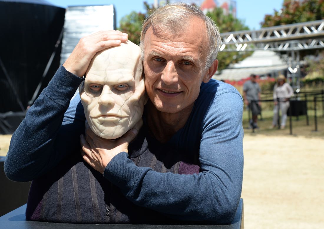 SAN DIEGO, CA - JULY 21: Actor Richard Sammel poses with A wax figure of Quinlan from "The Strain" at FXhibition during Comic-Con International 2016 at Hilton Bayfront on July 21, 2016 in San Diego, California. (Photo by Michael Kovac/Getty Images for FX)