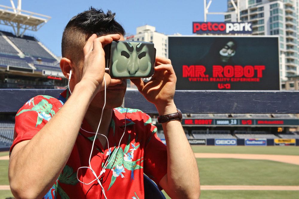 COMIC-CON INTERNATIONAL: SAN DIEGO -- "Mr. Robot Petco Park Stunt" -- Pictured: Rami Malek -- (Photo by: Evans Vestal Ward/USA Network)