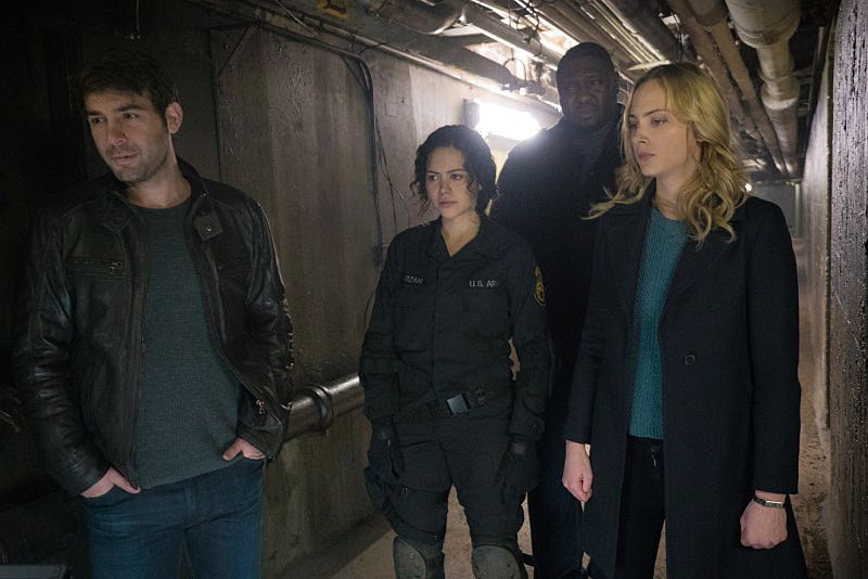 "The Walls of Jericho" -- In an effort to unravel a dark conspiracy within the Noah Objective, the team travels to Vancouver, where it must infiltrate a black-tie event in order to get close to General Davies and stave off an impending animal threat. Also, Jamie and Logan's journey is interrupted when Logan's past comes back to haunt them, on ZOO, Tuesday, July 12 (9:00-10:00 PM, ET/PT), on the CBS Television Network. Pictured James Wolk as Jackson Oz , Alyssa Diaz as Dariela Marzan, Nonso Anozie as Abraham Kenyatta and Nora Arnezeder as Chloe Tousignant Photo: Shane Harvey /CBS ÃÂ©2016 CBS Broadcasting, Inc. All Rights Reserved