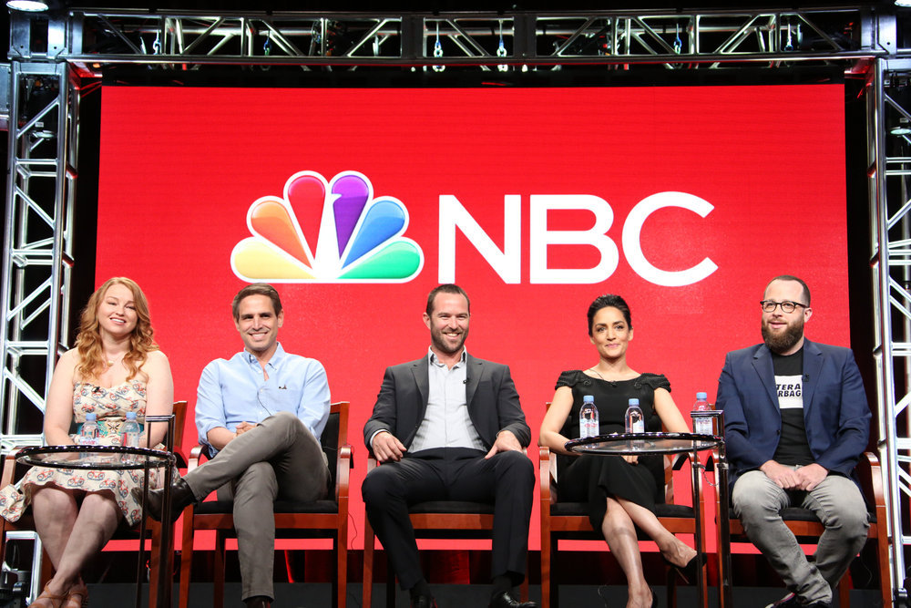 NBCUNIVERSAL EVENTS -- NBCUniversal Summer Press Tour, August 2, 2016 -- NBC's "Blindspot" Panel -- Pictured: (l-r) Sarah Schechter, Executive Producer, Greg Berlanti, Executive Producer, Sullivan Stapleton, Archie Panjabi, Martin Gero, Executive Producer -- (Photo by: Evans Vestal Ward/NBCUniversal)