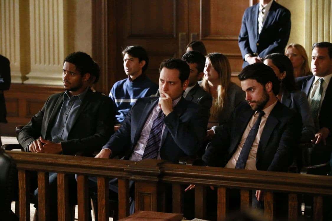 HOW TO GET AWAY WITH MURDER - "Always Bet Black" - Annalise presents her class with a high-profile murder case that pushes even the Keating 5's morals, while Laurel makes a shocking discovery through an unlikely source, on "How to Get Away with Murder," THURSDAY, OCTOBER 6 (10:00-11:00 p.m. EDT), on the ABC Television Network. (ABC/Mitch Haaseth) ALFRED ENOCH, MATT MCGORRY, JACK FALAHEE