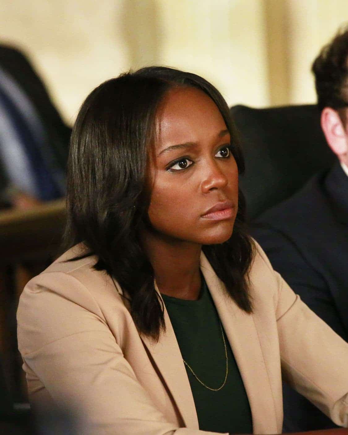 HOW TO GET AWAY WITH MURDER - "Always Bet Black" - Annalise presents her class with a high-profile murder case that pushes even the Keating 5's morals, while Laurel makes a shocking discovery through an unlikely source, on "How to Get Away with Murder," THURSDAY, OCTOBER 6 (10:00-11:00 p.m. EDT), on the ABC Television Network. (ABC/Mitch Haaseth) AJA NAOMI KING