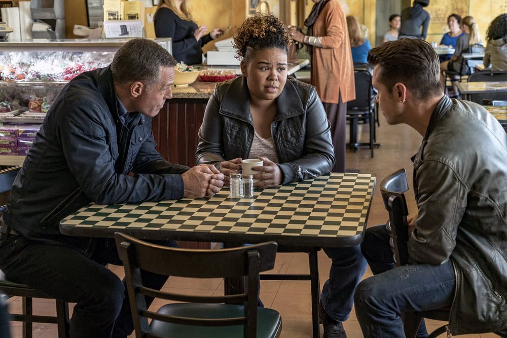 CHICAGO P.D. -- "All Cylinders Firing" Episode 403 -- Pictured: (l-r) Jason Beghe as Hank Voight, Melissa Duprey as Detective Luisa Flores, Jon Seda as Antonio Dawson -- (Photo by: Matt Dinerstein/NBC)