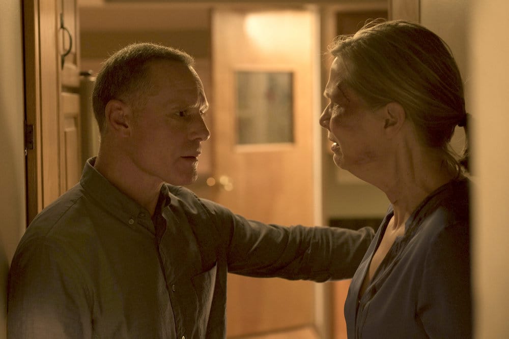 CHICAGO P.D. -- "All Cylinders Firing" Episode 403 -- Pictured: (l-r) Jason Beghe as Hank Voight, Amy Morton as Trudy Platt -- (Photo by: Jean Whiteside/NBC)