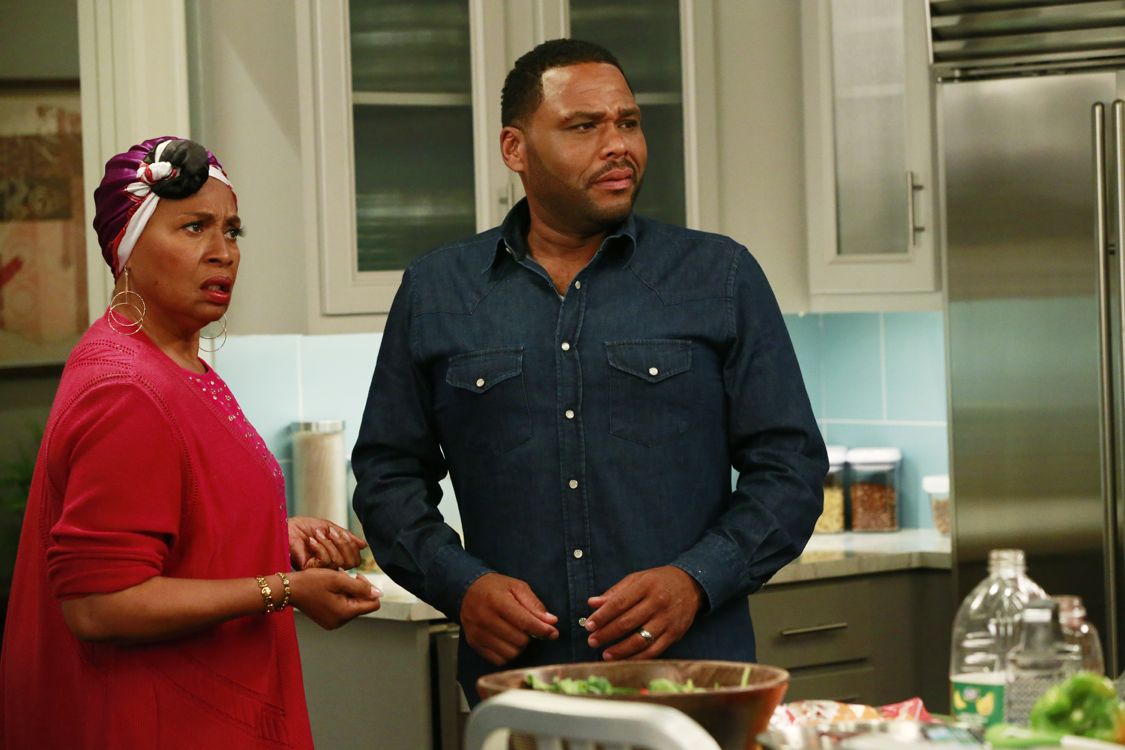 BLACK-ISH - "God" - When Dre discovers that Zoey is questioning her belief in God, he undergoes a crisis of faith and leans on family members and coworkers for their input. Meanwhile, Bow's brother Johan comes to stay with The Johnsons after living abroad and becomes an instant thorn in Dre's side, on "black-ish," WEDNESDAY, SEPTEMBER 28 (9:31-10:00 p.m. EDT), on the ABC Television Network." (ABC/Mitch Haaseth) JENIFER LEWIS, ANTHONY ANDERSON