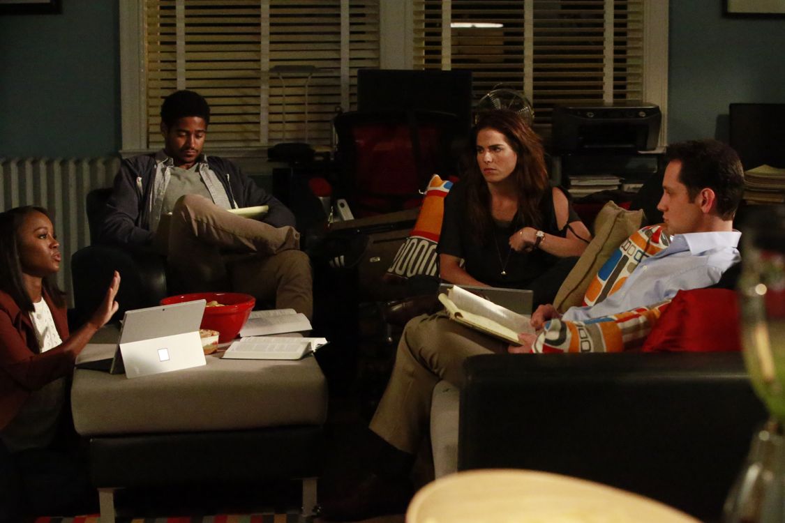 HOW TO GET AWAY WITH MURDER - "We're Good People Now" - With Wallace Mahoney's murder unsolved and Frank's whereabouts unknown, the "Keating 5" struggle to move on with their lives as they enter into their second year of law school. Meanwhile, Annalise's reputation at Middleton University is on the line, so she creates a criminal law clinic where the students will compete to try their own pro bono cases. Annalise also wrestles with a decision involving Frank that could change everything, on the highly anticipated season premiere of "How to Get Away with Murder," THURSDAY, SEPTEMBER 22 (10:00-11:00 p.m. EDT), on the ABC Television Network. (ABC/Mitch Haaseth) AJA NAOMI KING, ALFRED ENOCH, KARLA SOUZA, MATT MCGORRY