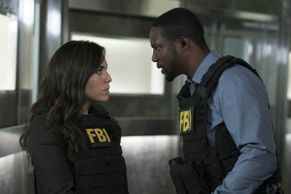 BLINDSPOT -- "Resolves Eleven Myths" Episode 207 -- Pictured: (l-r) Audrey Esparza as Tasha Zapata, Rob Brown as Edgar Reade -- (Photo by: Virginia Sherwood/NBC)