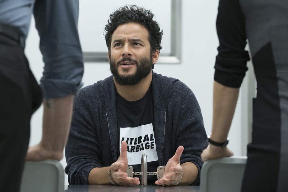 BLINDSPOT -- "Resolves Eleven Myths" Episode 207 -- Pictured: Sullivan Stapleton as Kurt Weller, Ennis Esmer as RichDot Com, Archie Panjabi as Nas Kamal -- (Photo by: Virginia Sherwood/NBC)