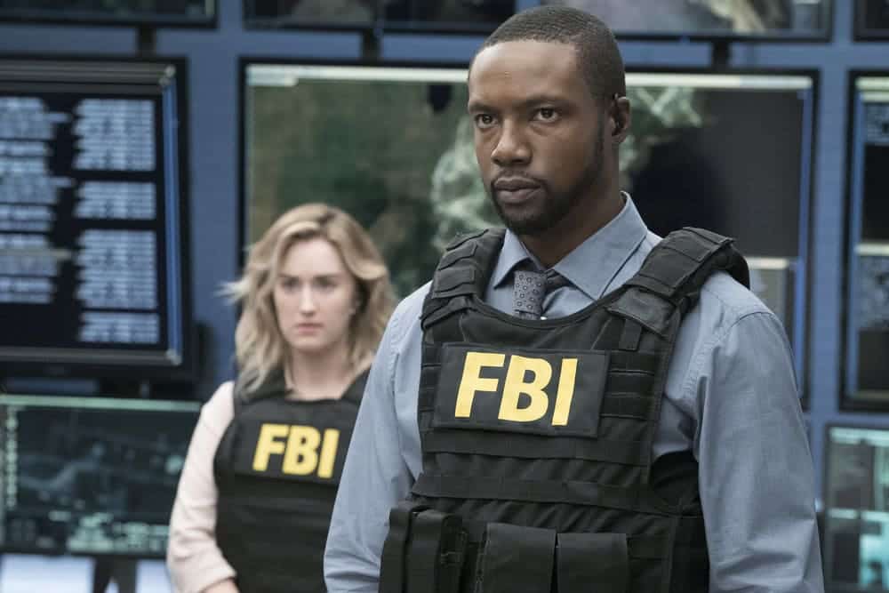 BLINDSPOT -- "Resolves Eleven Myths" Episode 207 -- Pictured: (l-r) Rob Brown as Edgar Reade, Ashley Johnson as Patterson -- (Photo by: Virginia Sherwood/NBC)