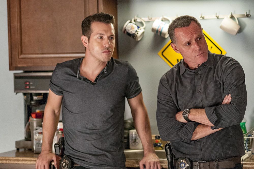 CHICAGO P.D. -- "Skin in the Game" Episode 406 -- Pictured: (l-r) Jon Seda as Antonio Dawson, Jason Beghe as Hank Voight -- (Photo by: Matt Dinerstein/NBC)