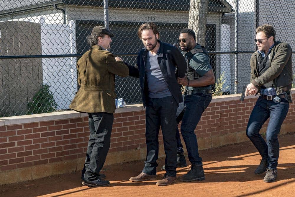 CHICAGO P.D. -- "Skin in the Game" Episode 406 -- Pictured: (l-r) Elias Koteas as Alvin Olinsky, Billy Burke as Jake McCoy, LaRoyce Hawkins as Kevin Atwater, Patrick Flueger as Kyle Ruzek -- (Photo by: Matt Dinerstein/NBC)
