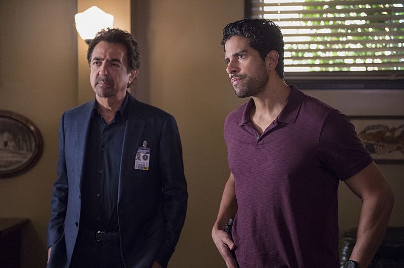 "The Anti-Terrorism Squad" -- The BAU uses social media to discover an even bigger motive when two high school students survive both of their families deaths in Minnesota, on CRIMINAL MINDS, Wednesday, Nov. 2 (9:00-10:00 PM, ET/PT), on the CBS Television Network. Pictured: Joe Mantegna (David Rossi) and Adam Rodriguez (Luke Alvez) Photo: Neil Jacobs/CBS ÃÂ©2016 CBS Broadcasting, Inc. All Rights Reserved