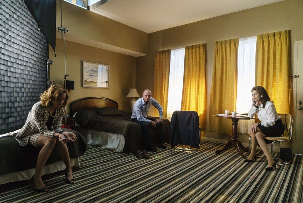 BTS, Elizabeth Gish as Diane, Toby Huss as John Bosworth, Kerry Bishe as Donna Clark; group - Halt and Catch Fire _ Season 3, Episode 8  - Photo Credit: Tina Rowden/AMC