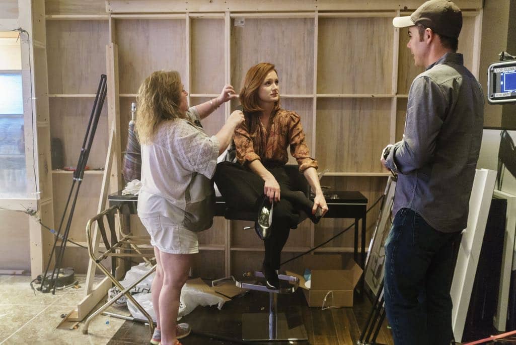 BTS, Executive Producer Chris Cantwell, Kerry Bishe as Donna Clark - Halt and Catch Fire _ Season 3, Episode 9  - Photo Credit: Tina Rowden/AMC