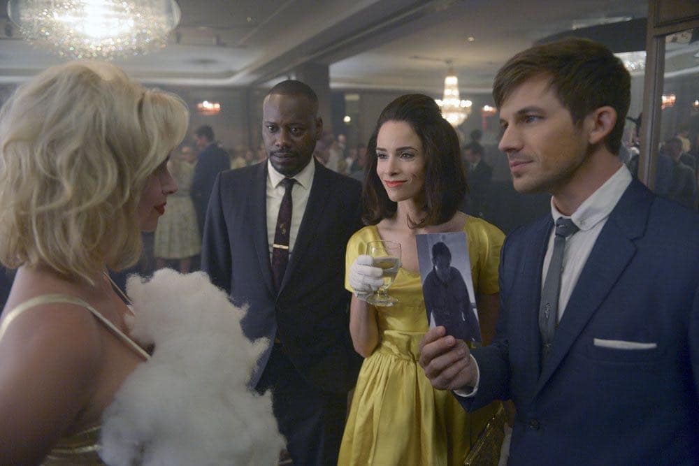 TIMELESS -- "Atomic City" Episode 102 -- Pictured: (l-r) Malcolm Barrett as Rufus Carlin, Abigail Spencer as Lucy Preston, Matt Lanter as Wyatt Logan -- (Photo by: Sergei Bachlakov/NBC)