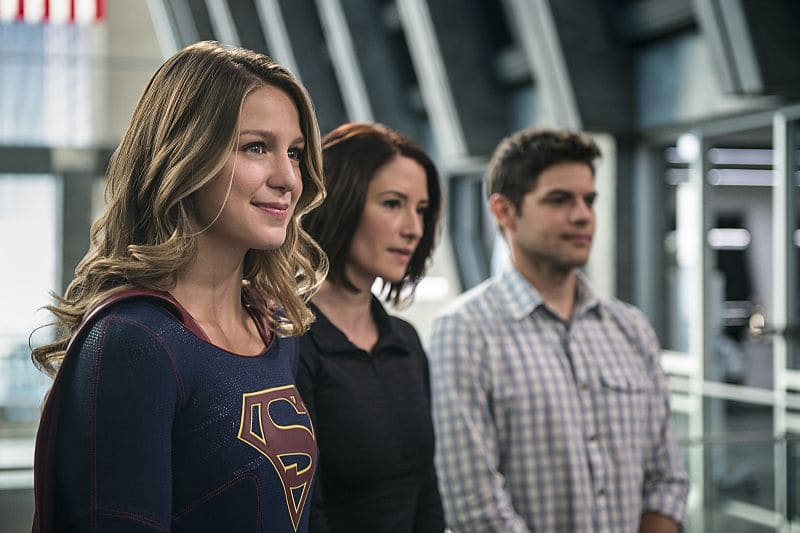 Supergirl -- "Welcome to Earth" -- Image SPG203c_0059 -- Pictured (L-R): Melissa Benoist as Kara/Supergirl, Chyler Leigh as Alex Danvers, and Jeremy Jordan as Winn Schott -- Photo: Diyah Pera/The CW -- ÃÂ© 2016 The CW Network, LLC. All Rights Reserved
