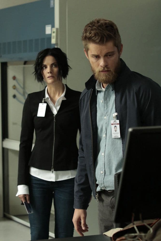 BLINDSPOT-- Her Spys Mind Episode 206 -- Pictured: (l-r) Jaimie Alexander as Jane Doe, Luke Mitchell as Roman -- (Photo by: Giovanni Ruffino/NBC)