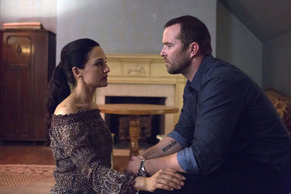 BLINDSPOT-- Her Spys Mind Episode 206 -- Pictured: (l-r) Archie Panjabi as Nas Kamal, Sullivan Stapleton as Kurt Weller -- (Photo by: Giovanni Ruffino/NBC)
