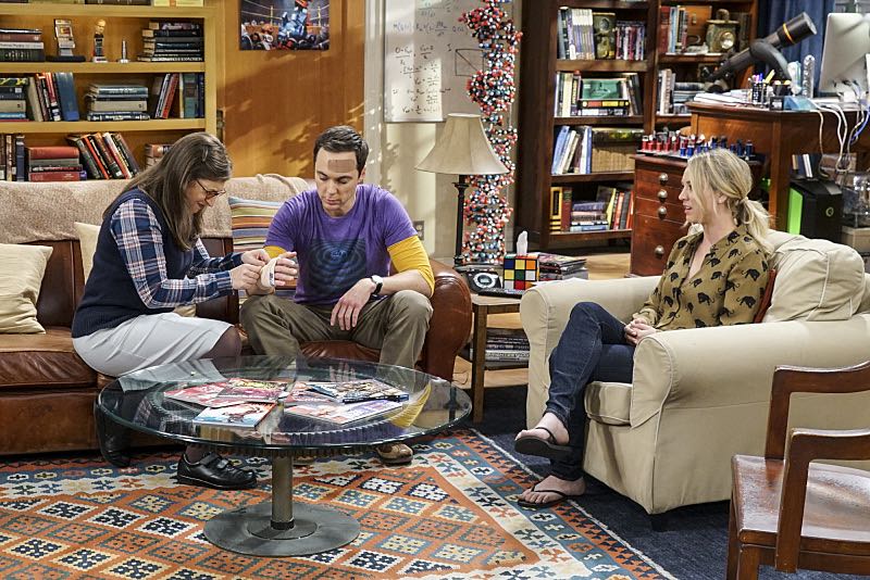 "The Geology Elevation" -- Pictured: Amy Farrah Fowler (Mayim Bialik), Sheldon Cooper (Jim Parsons) and Penny (Kaley Cuoco). When Bert (Brian Posehn), a Caltech geologist, wins the MacArthur Genius fellowship, Sheldon is overcome with jealousy. Also, Wolowitz finds an old remote control Stephen Hawking action figure he invented, on THE BIG BANG THEORY, Thursday, Nov. 17 (8:00-8:31 PM, ET/PT), on the CBS Television Network. Stephen Hawking returns to guest star as himself. Photo: Monty Brinton/CBS ÃÂ©2016 CBS Broadcasting, Inc. All Rights Reserved.