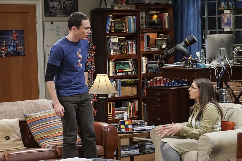 "The Geology Elevation" -- Pictured: Sheldon Cooper (Jim Parsons) and Amy Farrah Fowler (Mayim Bialik). When Bert (Brian Posehn), a Caltech geologist, wins the MacArthur Genius fellowship, Sheldon is overcome with jealousy. Also, Wolowitz finds an old remote control Stephen Hawking action figure he invented, on THE BIG BANG THEORY, Thursday, Nov. 17 (8:00-8:31 PM, ET/PT), on the CBS Television Network. Stephen Hawking returns to guest star as himself. Photo: Monty Brinton/CBS ÃÂ©2016 CBS Broadcasting, Inc. All Rights Reserved.