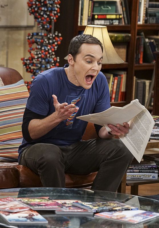 "The Geology Elevation" -- Pictured: Sheldon Cooper (Jim Parsons). When Bert (Brian Posehn), a Caltech geologist, wins the MacArthur Genius fellowship, Sheldon is overcome with jealousy. Also, Wolowitz finds an old remote control Stephen Hawking action figure he invented, on THE BIG BANG THEORY, Thursday, Nov. 17 (8:00-8:31 PM, ET/PT), on the CBS Television Network. Stephen Hawking returns to guest star as himself. Photo: Monty Brinton/CBS ÃÂ©2016 CBS Broadcasting, Inc. All Rights Reserved.