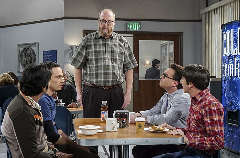"The Geology Elevation" -- Pictured: Rajesh Koothrappali (Kunal Nayyar), Sheldon Cooper (Jim Parsons), Bert (Brian Posehn), Leonard Hofstadter (Johnny Galecki) and Howard Wolowitz (Simon Helberg). When Bert (Brian Posehn), a Caltech geologist, wins the MacArthur Genius fellowship, Sheldon is overcome with jealousy. Also, Wolowitz finds an old remote control Stephen Hawking action figure he invented, on THE BIG BANG THEORY, Thursday, Nov. 17 (8:00-8:31 PM, ET/PT), on the CBS Television Network. Stephen Hawking returns to guest star as himself. Photo: Monty Brinton/CBS ÃÂ©2016 CBS Broadcasting, Inc. All Rights Reserved.