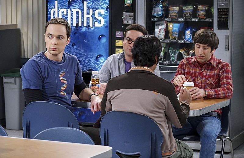 "The Geology Elevation" -- Pictured: Sheldon Cooper (Jim Parsons), Leonard Hofstadter (Johnny Galecki), Rajesh Koothrappali (Kunal Nayyar) and Howard Wolowitz (Simon Helberg). When Bert (Brian Posehn), a Caltech geologist, wins the MacArthur Genius fellowship, Sheldon is overcome with jealousy. Also, Wolowitz finds an old remote control Stephen Hawking action figure he invented, on THE BIG BANG THEORY, Thursday, Nov. 17 (8:00-8:31 PM, ET/PT), on the CBS Television Network. Stephen Hawking returns to guest star as himself. Photo: Monty Brinton/CBS ÃÂ©2016 CBS Broadcasting, Inc. All Rights Reserved.