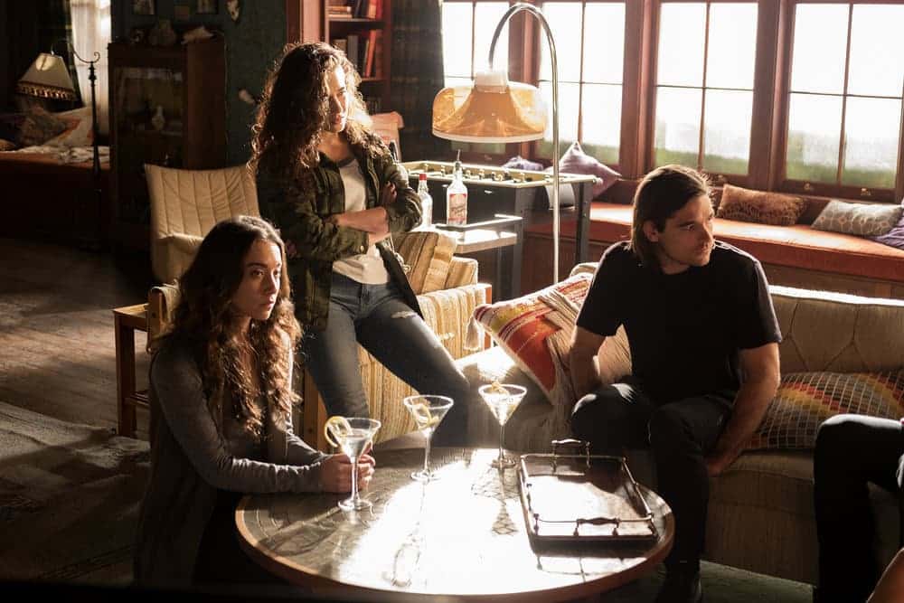 THE MAGICIANS -- "Plan B" Episode 207 -- Pictured: (l-r) Stella Maeve as Julia, Jade Tailor as Kady, Jason Ralph as Quentin -- (Photo by: Eike Schroter/Syfy)