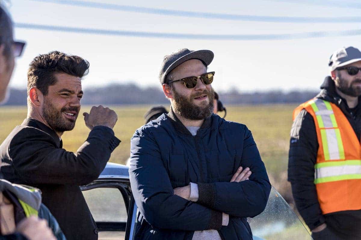 BTS, Executive Producer Seth Rogen, Dominic Cooper as Jesse Custer - Preacher _ Season 2, Episode 1 - Photo Credit: Skip Bolen/AMC BTS, Executive Producer Seth Rogen, Dominic Cooper as Jesse Custer - Preacher _ Season 2, Episode 1 - Photo Credit: Skip Bolen/AMC