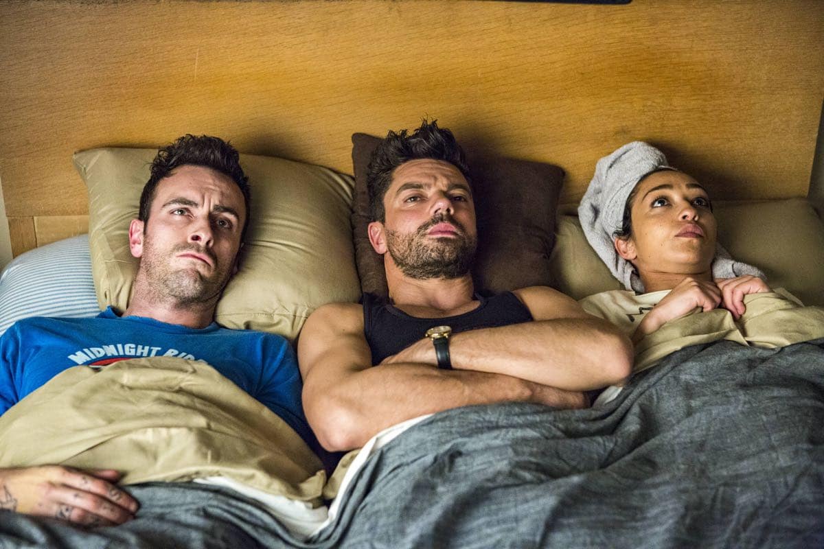 Joseph Gilgun as Cassidy, Dominic Cooper as Jesse Custer, Ruth Negga as Tulip O'Hare - Preacher _ Season 2, Episode 1 - Photo Credit: Skip Bolen/AMC Joseph Gilgun as Cassidy, Dominic Cooper as Jesse Custer, Ruth Negga as Tulip O'Hare - Preacher _ Season 2, Episode 1 - Photo Credit: Skip Bolen/AMC