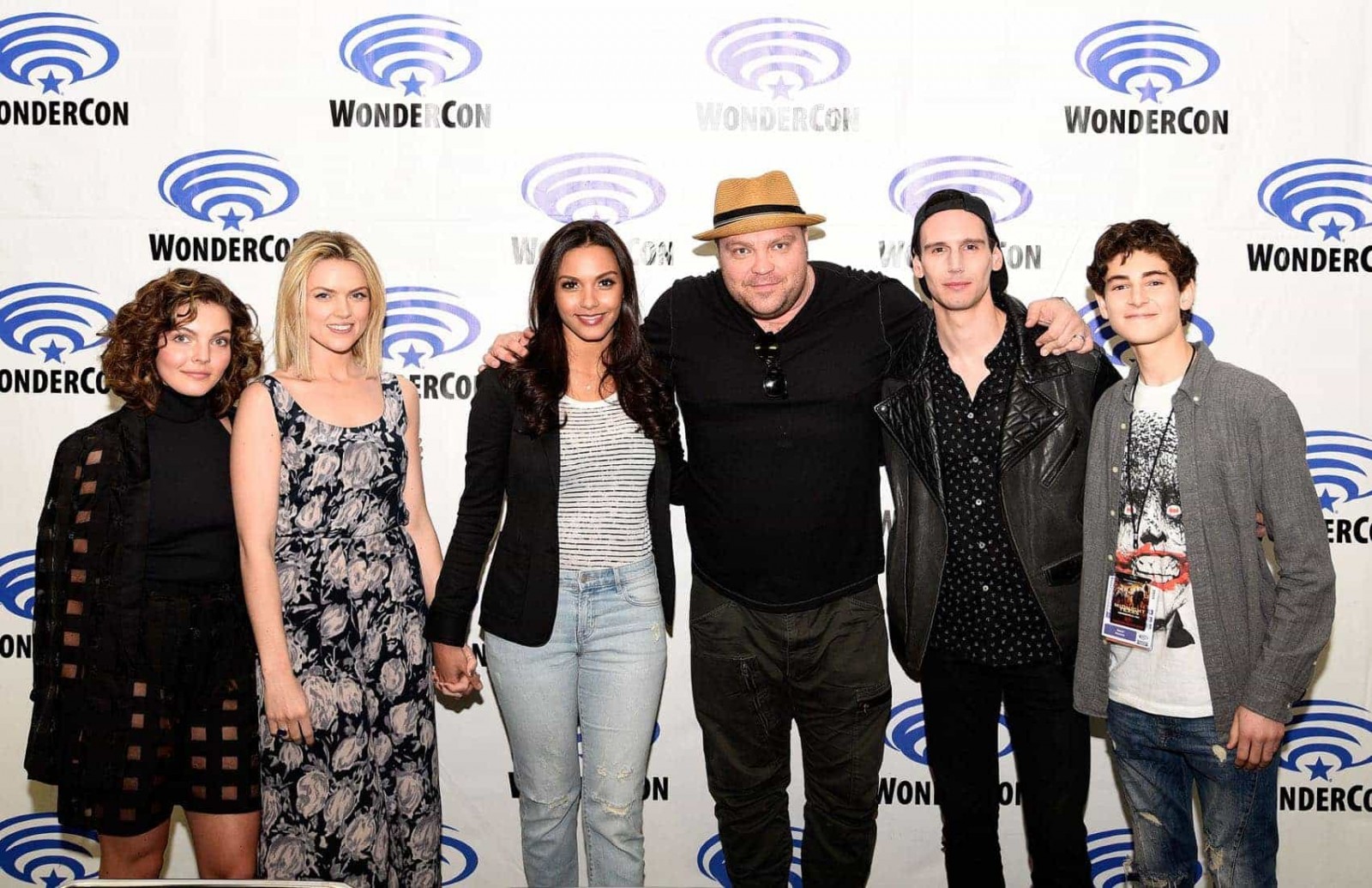 Gotham cast members Camren Bicondova, Erin Richards, Jessica Lucas, Drew Powell, Cory Michael Smith and David Mazouz