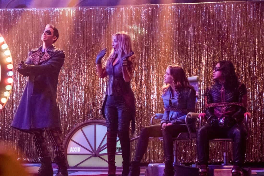 Flash -- "The Elongated Knight Rises" -- Image Number: FLA411b_0093b.jpg -- Pictured (L-R): Devon Graye as Axel Walker/Trickster, Corinne Bohrer as Zoey Clark/Prank, Danielle Panabaker as Caitlin Snow/Killer Frost and Carlos Valdes as Cisco Ramon/Vibe -- Photo: Katie Yu/The CW -- é 2018 The CW Network, LLC. All rights reserved Flash -- "The Elongated Knight Rises" -- Image Number: FLA411b_0093b.jpg -- Pictured (L-R): Devon Graye as Axel Walker/Trickster, Corinne Bohrer as Zoey Clark/Prank, Danielle Panabaker as Caitlin Snow/Killer Frost and Carlos Valdes as Cisco Ramon/Vibe -- Photo: Katie Yu/The CW -- é 2018 The CW Network, LLC. All rights reserved