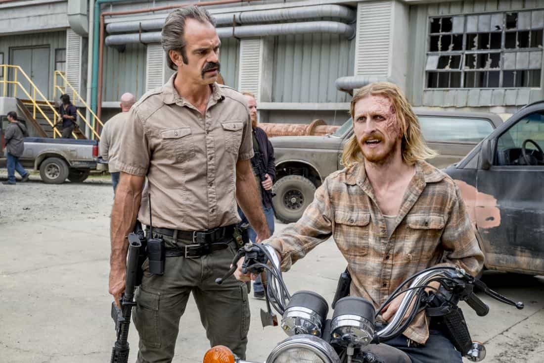 Steven Ogg as Simon, Austin Amelio as Dwight - The Walking Dead _ Season 8, Episode 12 - Photo Credit: Gene Page/AMC Steven Ogg as Simon, Austin Amelio as Dwight - The Walking Dead _ Season 8, Episode 12 - Photo Credit: Gene Page/AMC