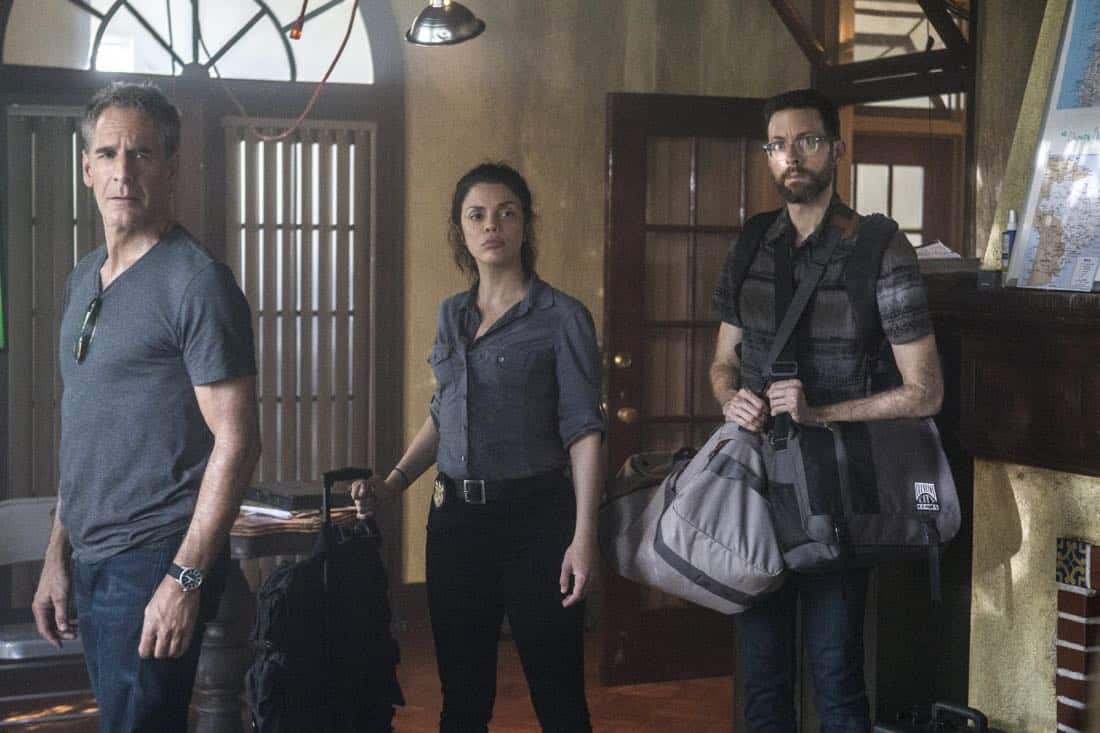 "Welcome to the Jungle" -- Pride, Sebastian and Tammy travel to South America after Pride is personally requested by a former colleague to assist with a classified operation that has been compromised, on NCIS: NEW ORLEANS, Tuesday, March 27 (10:00-11:00 PM, ET/PT) on the CBS Television Network. Pictured L-R: Scott Bakula as Special Agent Dwayne Pride, Vanessa Ferlito as FBI Special Agent Tammy Gregorio, and Rob Kerkovich as Forensic Scientist Sebastian Lund Photo: Skip Bolen/CBS ÃÂ©2018 CBS Broadcasting, Inc. All Rights Reserved