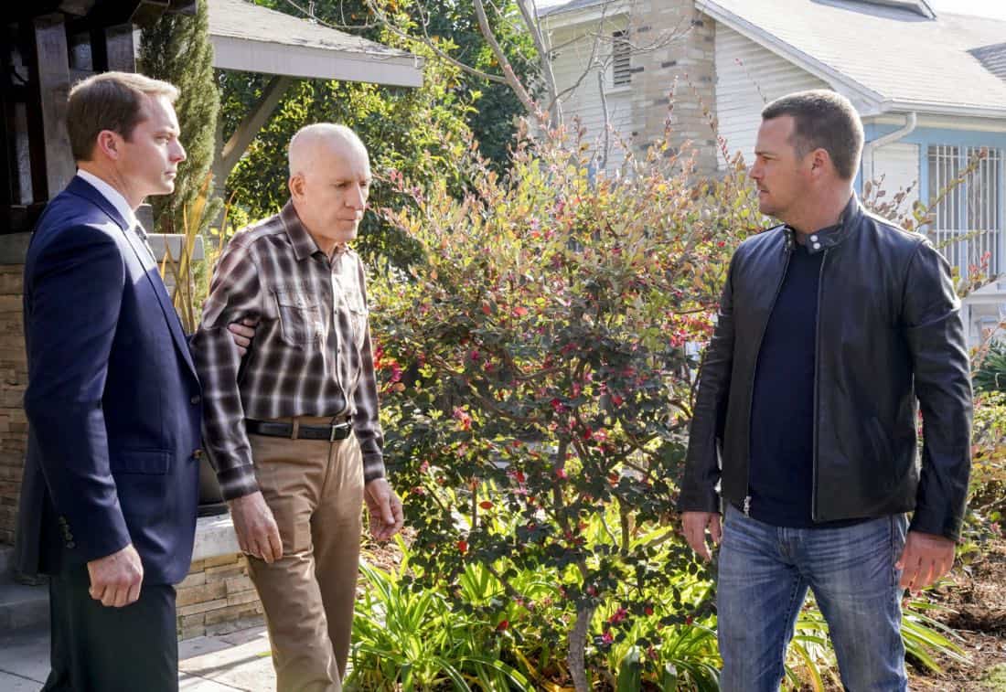 "Warriors of Peace" - Pictured: Daniel J. Travanti (Nikita Aleksandr Reznikov) and Chris O'Donnell (Special Agent G. Callen). Callen pursues every alternative when the Diplomatic Security Service apprehends his father, Nikita Aleksandr Reznikov (Daniel J. Travanti), as part of an exchange for two American photographers being held hostage in Iran, on NCIS: LOS ANGELES, Sunday, March 25 (9:00-10:00 PM, ET/PT) on the CBS Television Network. Photo: Bill Inoshita/CBS é2018 CBS Broadcasting, Inc. All Rights Reserved. "Warriors of Peace" - Pictured: Daniel J. Travanti (Nikita Aleksandr Reznikov) and Chris O'Donnell (Special Agent G. Callen). Callen pursues every alternative when the Diplomatic Security Service apprehends his father, Nikita Aleksandr Reznikov (Daniel J. Travanti), as part of an exchange for two American photographers being held hostage in Iran, on NCIS: LOS ANGELES, Sunday, March 25 (9:00-10:00 PM, ET/PT) on the CBS Television Network. Photo: Bill Inoshita/CBS é2018 CBS Broadcasting, Inc. All Rights Reserved.