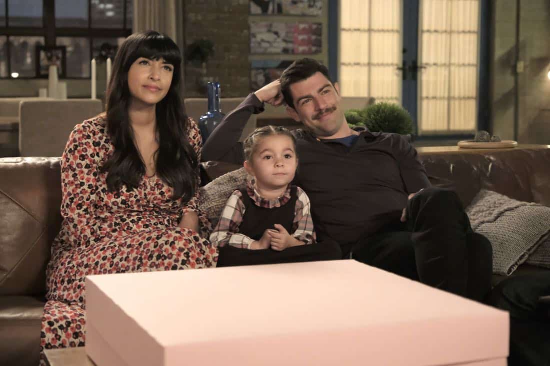 NEW GIRL: L-R: Hannah Simone, guest star and Max Greenfield in the "About Three Years Later" season seven premiere episode of NEW GIRL airing Tuesday, April10 (9:30-10:00 PM ET/PT) on FOX. ©2018 Fox Broadcasting Co. Cr: Ray Mickshaw/FOX
