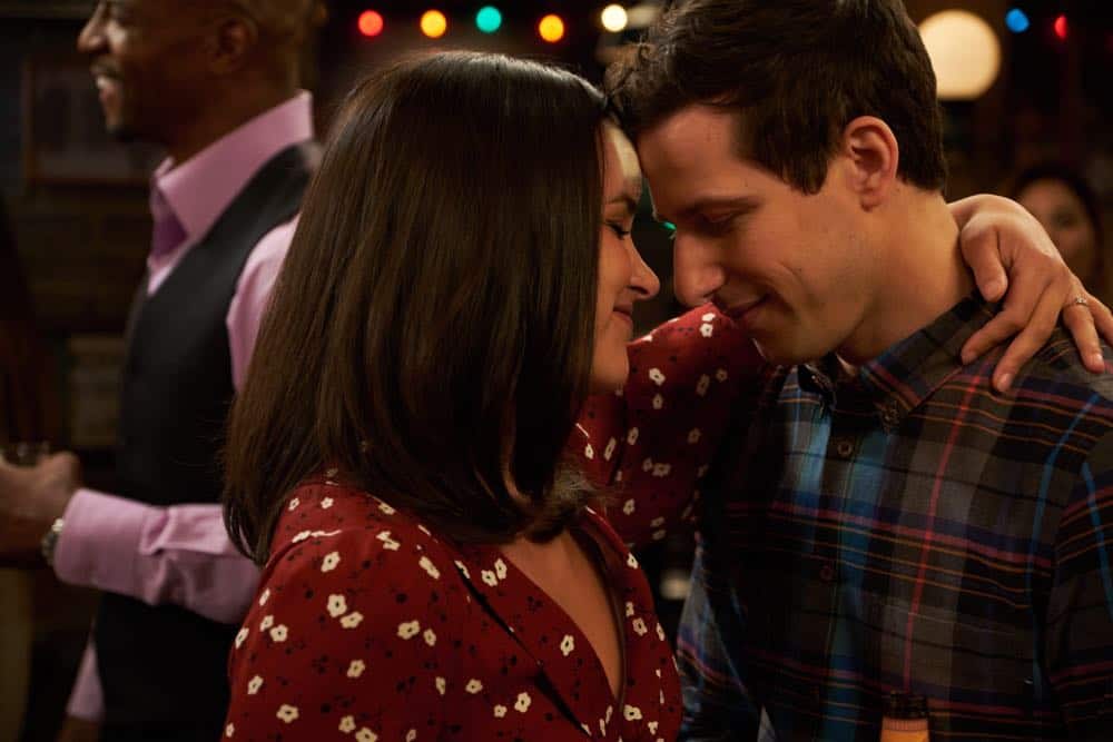 BROOKLYN NINE-NINE: L-R: Melissa Fumero and Andy Samberg in the “Bachelor/ette Party” episode of BROOKLYN NINE-NINE airing Sunday, April 29 (8:30-9:00 PM ET/PT) on FOX. CR: FOX