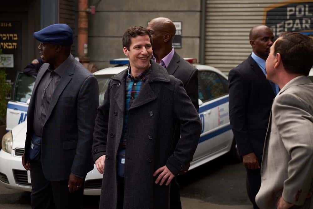 BROOKLYN NINE-NINE: L-R: Andre Braugher, Andy Samberg and Terry crews in the “Bachelor/ette Party” episode of BROOKLYN NINE-NINE airing Sunday, April 29 (8:30-9:00 PM ET/PT) on FOX. CR: FOX