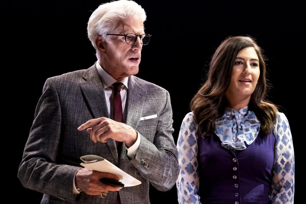 THE GOOD PLACE -- "Everything is Bronzer! Pt. 2" Episode 302 -- Pictured: (l-r) Ted Danson as Michael, D'Arcy Carden as Janet -- (Photo by: Justin Lubin/NBC)