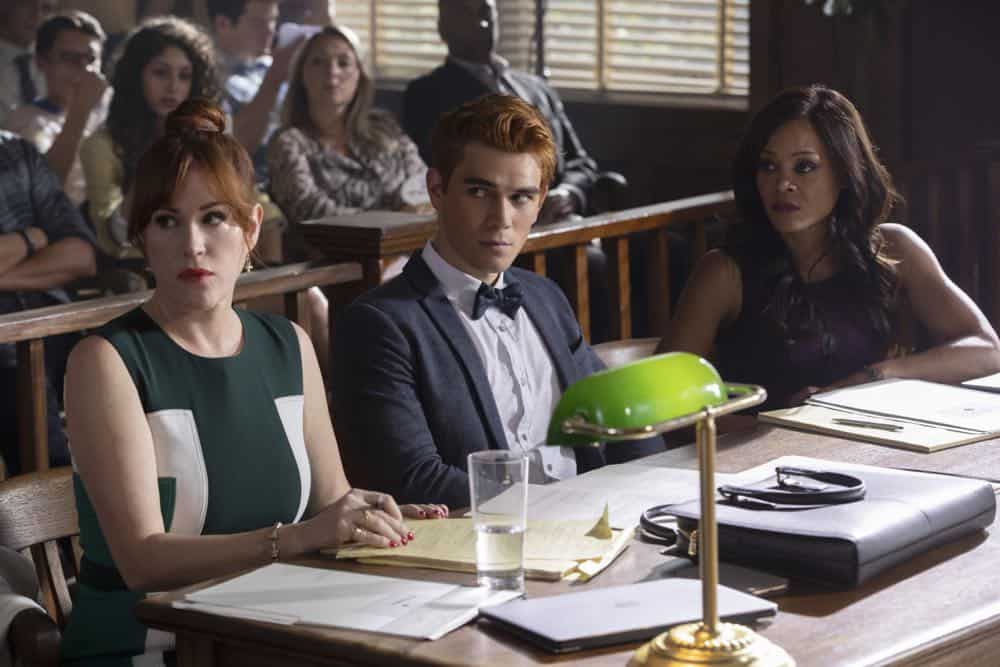 Riverdale -- "Chapter Thirty-Six: Labor Day" -- Image Number: RVD301b_0217.jpg -- Pictured (L-R): Molly Ringwald as Mary Andrews, KJ Apa as Archie and Robin Givens as Sierra McCoy -- Photo: Jack Rowand/The CW -- ÃÂ© 2018 The CW Network, LLC. All Rights Reserved.