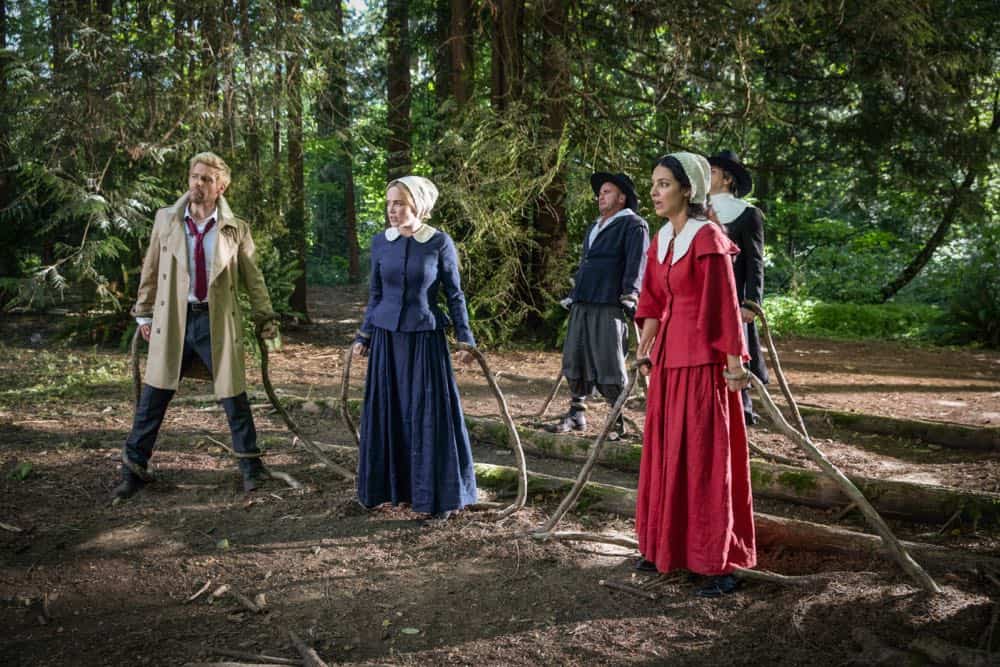 DC's Legends of Tomorrow -- "Witch Hunt" -- Image Number: LGN402b_0349b.jpg -- Pictured (L-R): Matt Ryan as Constantine, Caity Lotz as Sara Lance/White Canary, Dominic Purcell as Mick Rory/Heat Wave, Tala Ashe as Zari and Brandon Routh as Ray Palmer/Atom -- Photo: Jack Rowand/The CW -- é 2018 The CW Network, LLC. All Rights Reserved.