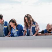 SUPERSTORE -- "Cloud 9.0" Episode 501 -- Pictured: (l-r) Ben Feldman as Jonah, America Ferrera as Amy, Nichole Bloom as Cheyenne, Colton Dunn as Garrett -- (Photo by: Eddy Chen/NBC)